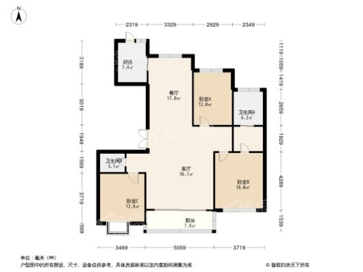 尚海郦景名苑3居室户型图