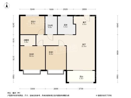 云著深蓝3居室户型图