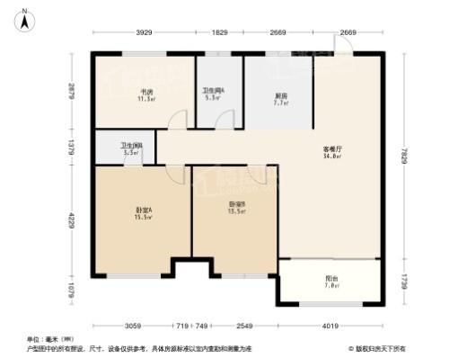 云著深蓝3居室户型图