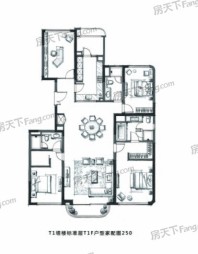 凯德星贸邸T1塔楼标准层T1F户型家配图233（四室两厅三卫） 4室2厅3卫1厨