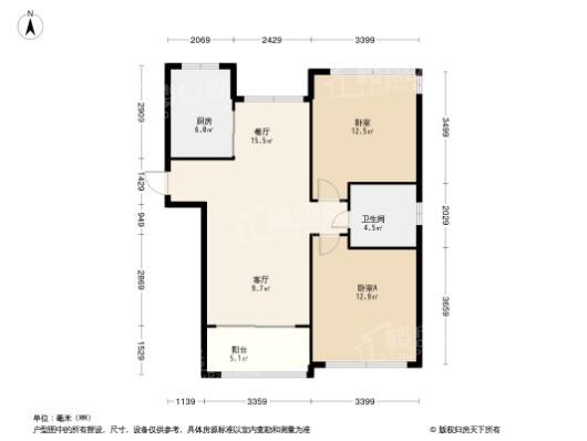 亲水湾风华A户型 2室2厅1卫1厨