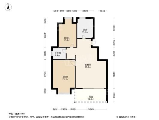 中冶上河雅筑2居室户型图