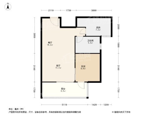 前滩江悦名庭1居室户型图
