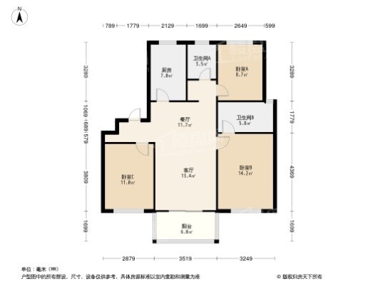 十里江湾3居室户型图