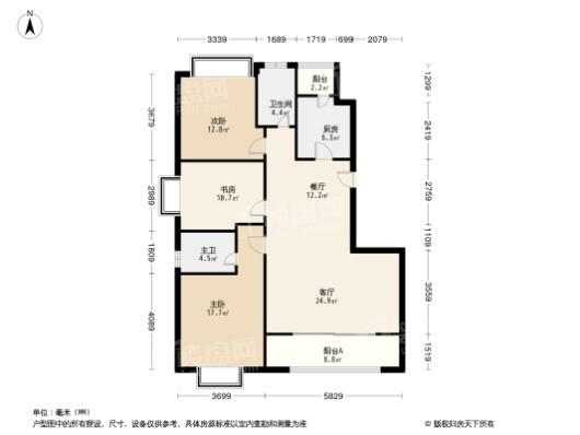 浦江华侨城8期公寓D户型 119.2平 3室2厅2卫1厨