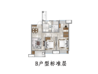 上海龙湖天曜B户型：约90㎡ 3房2厅1卫 3室2厅1卫
