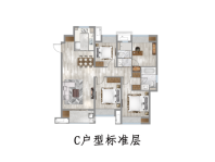 上海龙湖天曜C户型：约130㎡ 4房2厅2卫 4室2厅2卫