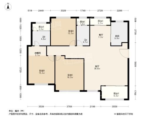 文通拾里间3居室户型图