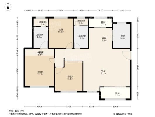 文通拾里间3居室户型图