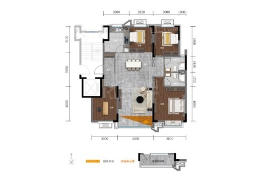 富禹天玺洋房E户型 4室2厅2卫1厨