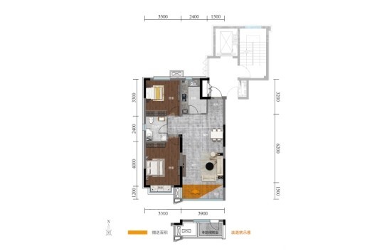 富禹天玺高层A户型 2室2厅1卫1厨