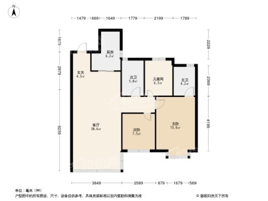 富禹天玺3居室户型图
