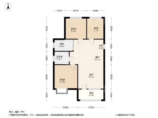 中国铁建·御水澜湾3居室户型图