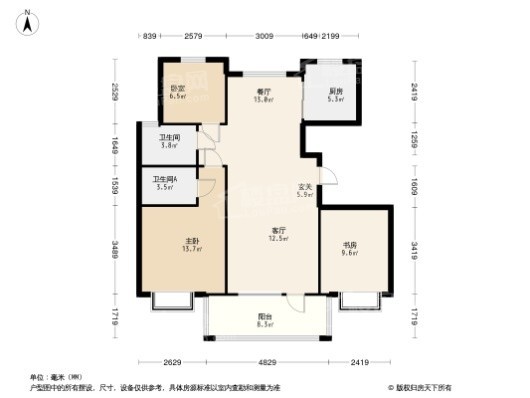中国铁建·御水澜湾3居室户型图