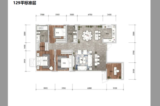 汇置·山湖129平标准层户型 4室2厅2卫1厨