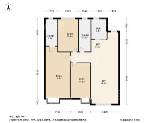万达·盛京ONE3居室户型图