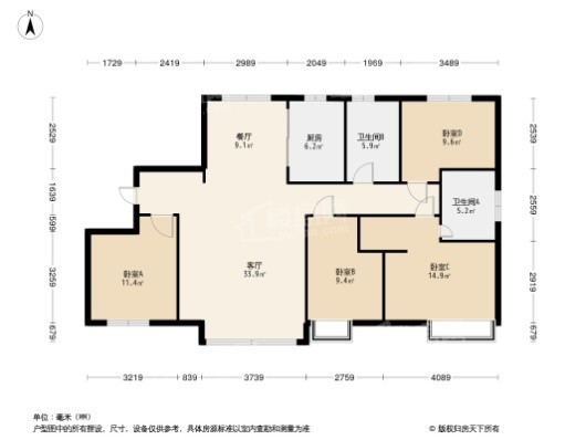 万达·盛京ONE4居室户型图