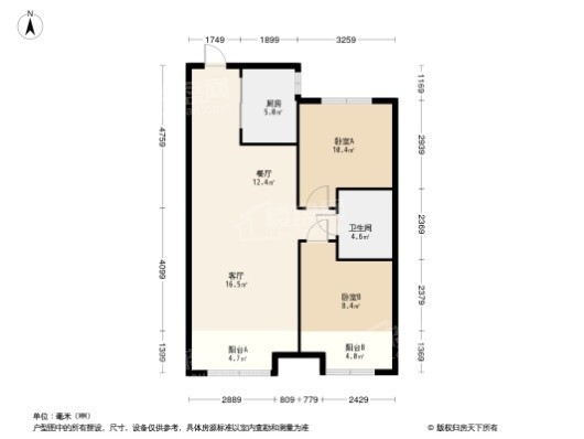 万达·盛京ONE2居室户型图