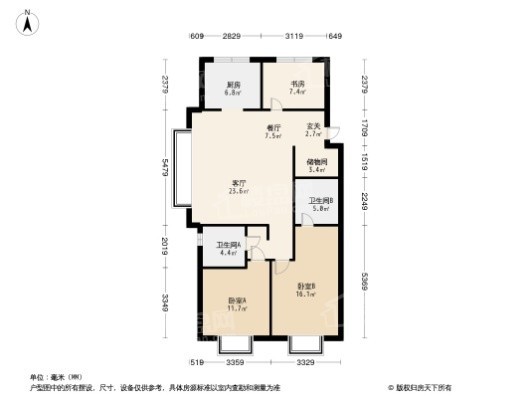 沈阳金地·时代风华3居室户型图