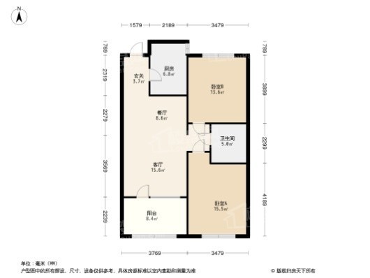 五矿·沈河金城2居室户型图
