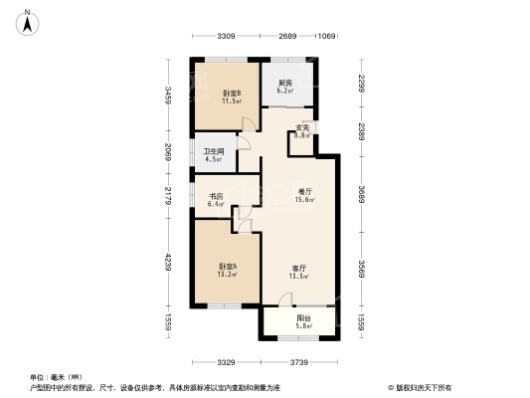 五矿·沈河金城3居室户型图