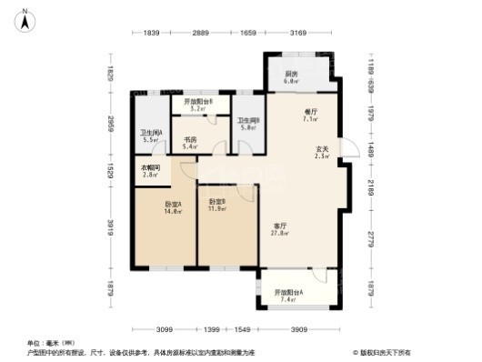 富禹·依云澜汇3居室户型图