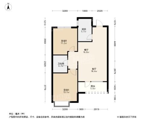 中梁华宇学府壹号2居室户型图