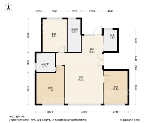 祥联·大河铭著3居室户型图