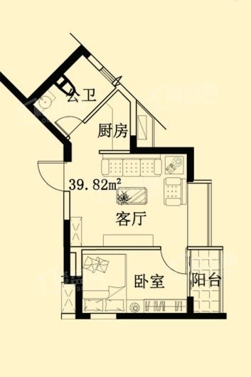 江南梅湾1栋04/09户型 1室1厅1卫1厨