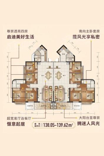 泰安浮东旧改项目138㎡户型 4室2厅2卫1厨