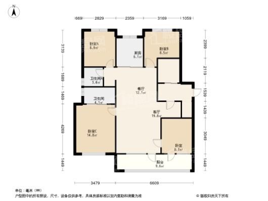 万科城小高层A户型 4室2厅2卫1厨