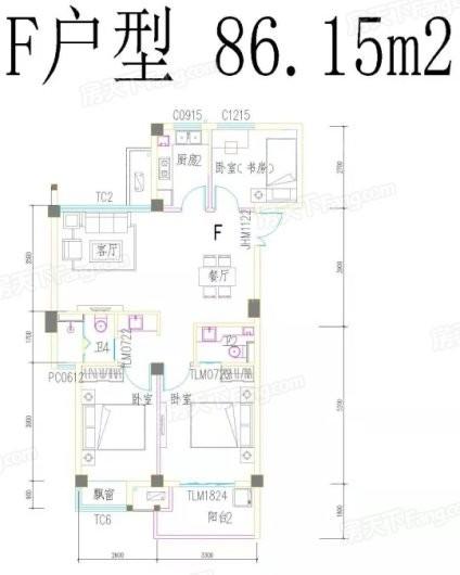 景城·金兰湾F户型86.15 3室2厅2卫1厨