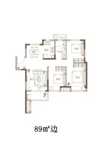 新浦西孔雀城·云樾东方89边户型图 3室2厅1卫1厨