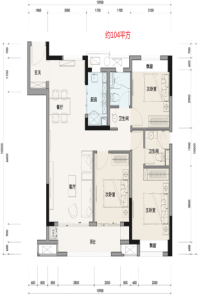 孔雀城·翡翠天宸104㎡户型 3室2厅2卫1厨