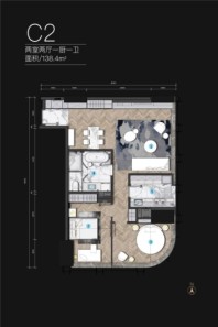 海信国际中心2室2厅1卫138.4㎡C2户型 2室2厅1卫1厨