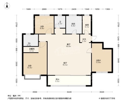 保利红岛湾洋房3室2厅2卫139㎡户型 3室2厅2卫1厨