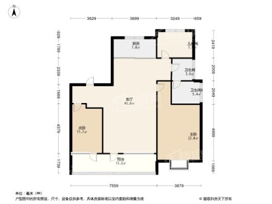 中南·樾府3居室户型图