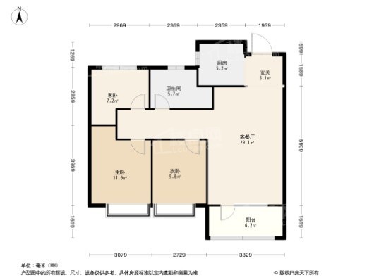 龙湖·紫都城3居室户型图