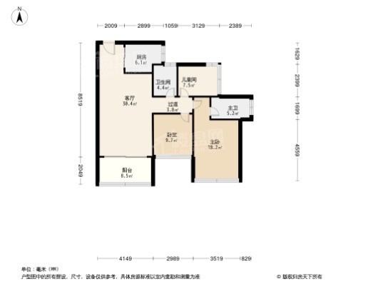 东关珺府3居室户型图