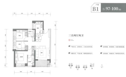 深铁阅山境花园B1户型 3室2厅2卫1厨