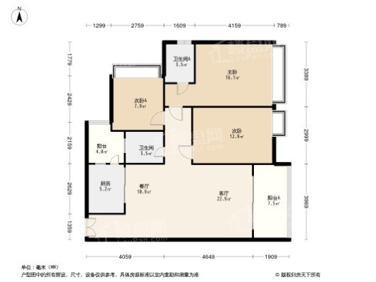 海成·天生天城3居室户型图
