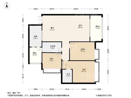 海成·天生天城3居室户型图