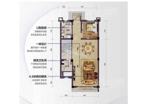 敏捷·海玥湾临海美墅01户型二层 3室2厅2卫1厨