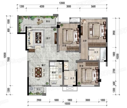 广安玖玺城3室2厅2卫户型图-广安楼盘网