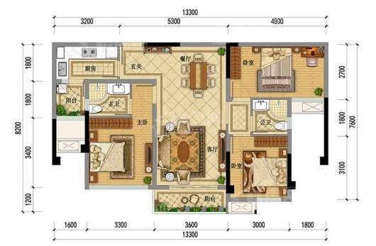 广安玖玺城3室2厅2卫户型图-广安楼盘网