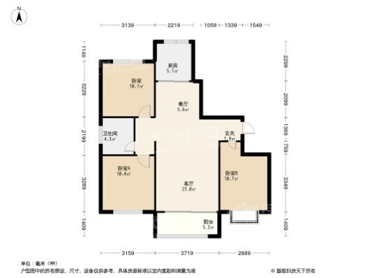 中能·翡丽公馆3居室户型图