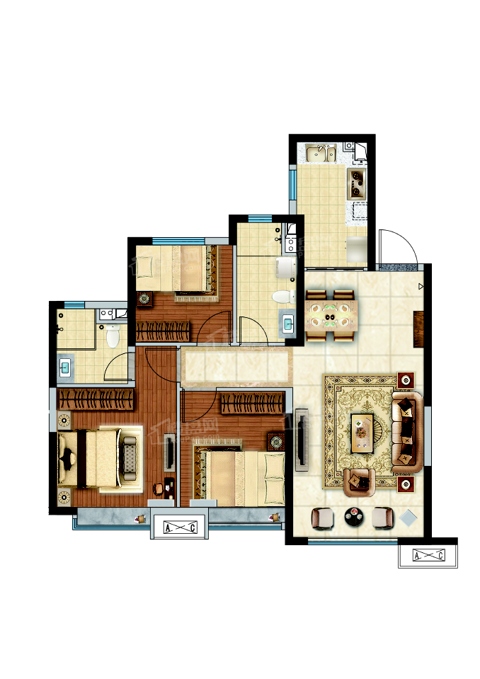 乌鲁木齐恒大御澜湾3室2厅1卫户型图-乌鲁木齐楼盘网