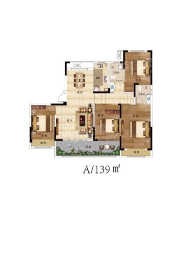 银城上和院户型图 (5) 4室2厅2卫1厨