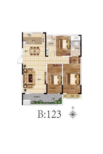 银城上和院户型图 (7) 3室2厅2卫1厨