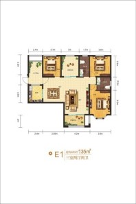 建业香槟圣园户型E1 3室2厅2卫1厨